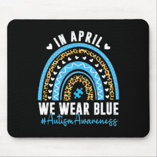 In April We Wear Blue Autism Awareness Month Puzzl Mouse Pad