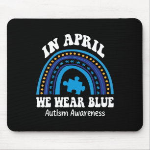 In April We Wear Blue Autism Awareness Month Puzzl Mouse Pad