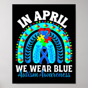 In April We Wear Blue Autism Awareness Month Puzzl Poster