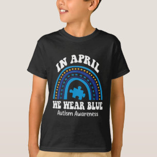 In April We Wear Blue Autism Awareness Month Puzzl T-Shirt