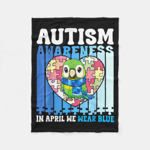 In April We Wear Blue Autism Awareness Parrot Puzz Fleece Blanket