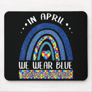 In April We Wear Blue Autism Awareness Puzzle Rai Mouse Pad