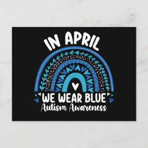 In April We Wear Blue Autism Awareness Rainbow Postcard