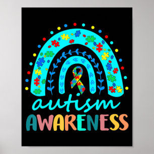 In April We Wear Blue Autism Rainbow Awareness Mon Poster