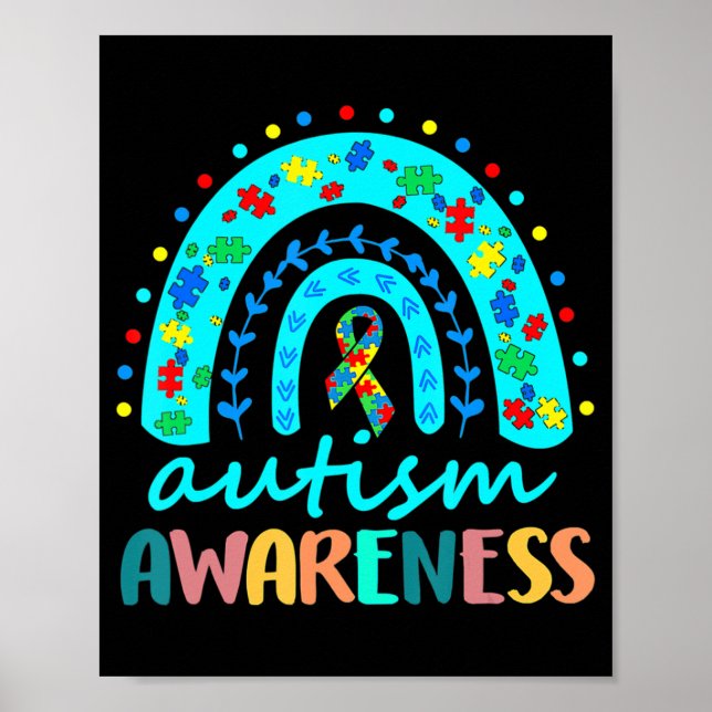 In April We Wear Blue Autism Rainbow Awareness Mon Poster (Front)