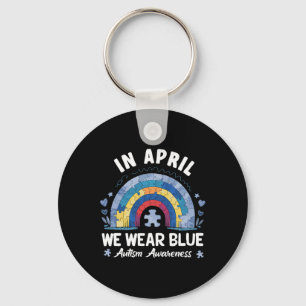 In April We Wear Blue Rainbow Autism Awareness Key Ring