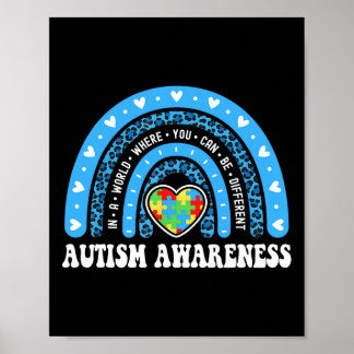In April We Wear Blue Rainbow Autism Awareness Mon Poster