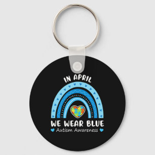 In April We Wear Blue Rainbow Autism Awareness Puz Key Ring