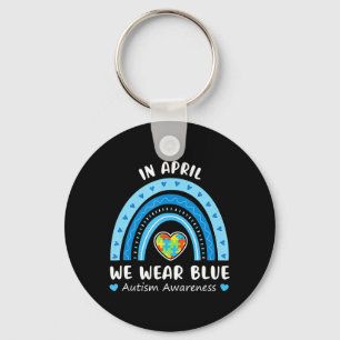 In April We Wear Blue Rainbow Autism Awareness Puz Key Ring