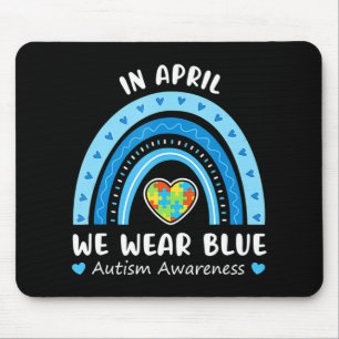 In April We Wear Blue Rainbow Autism Awareness Puz Mouse Pad