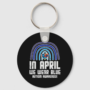 In April We Wear Blue Rainbow Heart Autism Awarene Key Ring