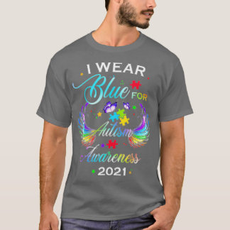 In April We Wear Blue Rainbow Puzzle Autism Awaren T-Shirt