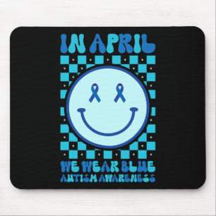 In April We Wear Blue Retro Groovy Autism Awarenes Mouse Pad