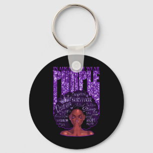 In August We Wear Purple Black Woman Afro Overdose Key Ring