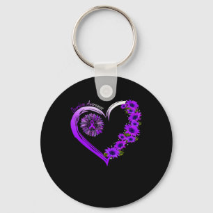 In August We Wear Purple Overdose Awareness Sunflo Key Ring