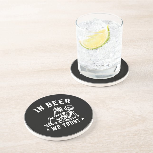 In beer we trust chilling skeleton Beer Pong Coaster (Side)