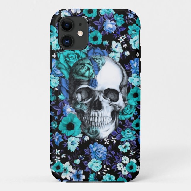 In bloom blue floral skull Case-Mate iPhone case (Back)
