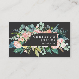 In Bloom Blush Floral on Black Business Card