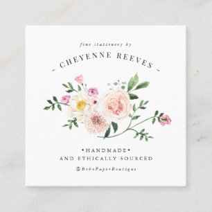 In Bloom Blush Vintage Floral Logo Square Business Card