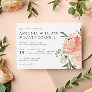 In bloom   Chic Botanical Pink Floral wedding  Invitation