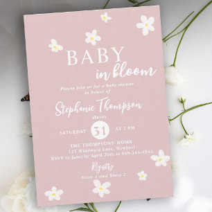 In Bloom Daisy Pink White Spring Girl Baby Shower Invitation