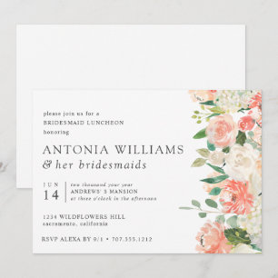 IN Bloom Floral Peach Pink Bridesmaid Luncheon I Invitation