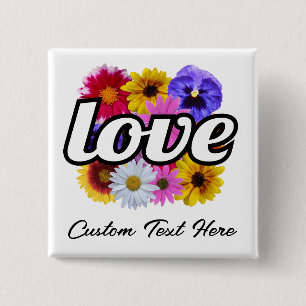 In Bloom - Love with Square Floral Bouquet Button