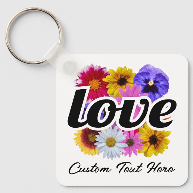 In Bloom - Love with Square Floral Bouquet Key Ring (Front)