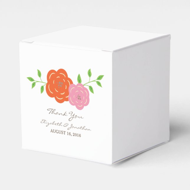 In Bloom Orange Pink Floral Favour Boxes (Front Side)