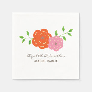 In Bloom Orange Pink Floral Paper Napkins