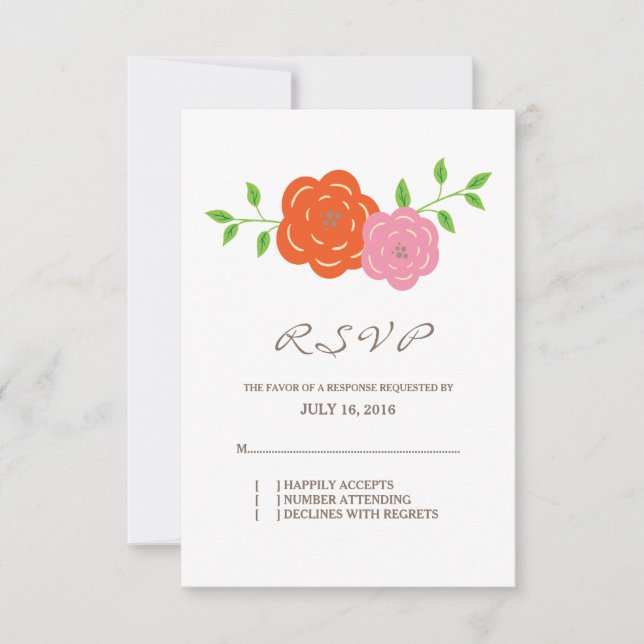 In Bloom Orange Pink Floral Response Card (Front)