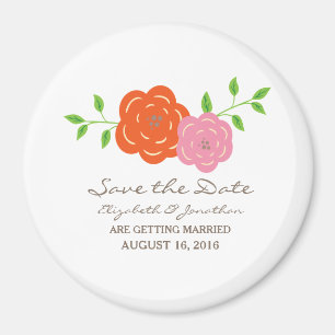 In Bloom Orange Pink Floral Save the Date Magnet