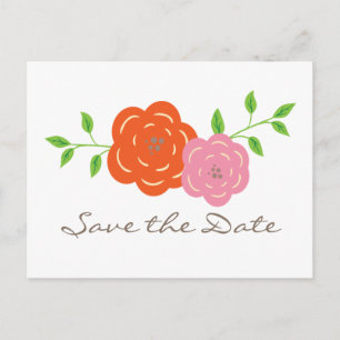 In Bloom Orange Pink Floral Save the Date Postcard