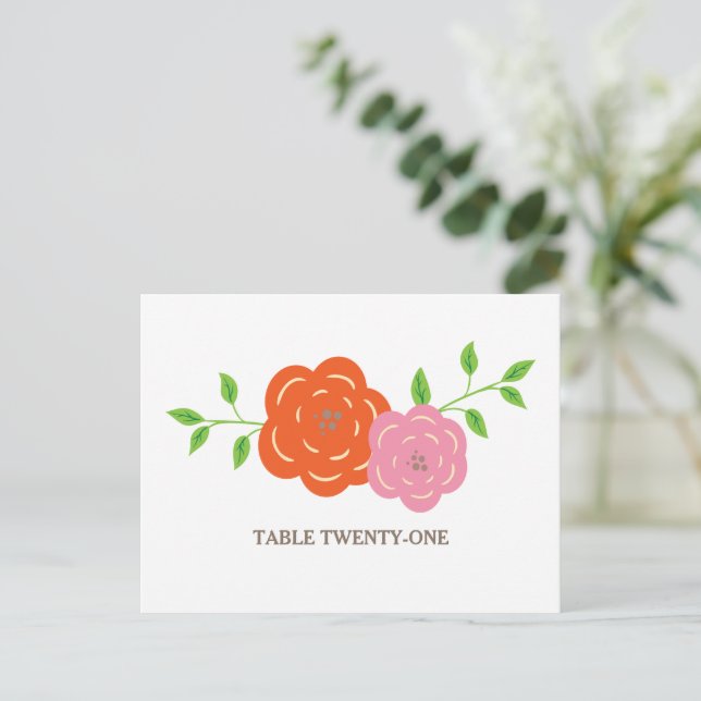 In Bloom Orange Pink Floral Table Number Postcard (Standing Front)