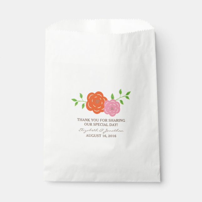 In Bloom Orange Pink Floral Wedding Favour Bags (Front)