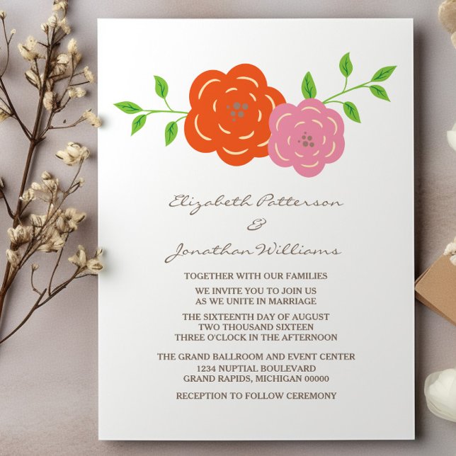 In Bloom Orange Pink Floral Wedding Invite (In Bloom Orange Pink Floral Wedding Invite)