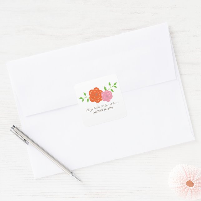 In Bloom Orange Pink Floral Wedding Stickers (Envelope)