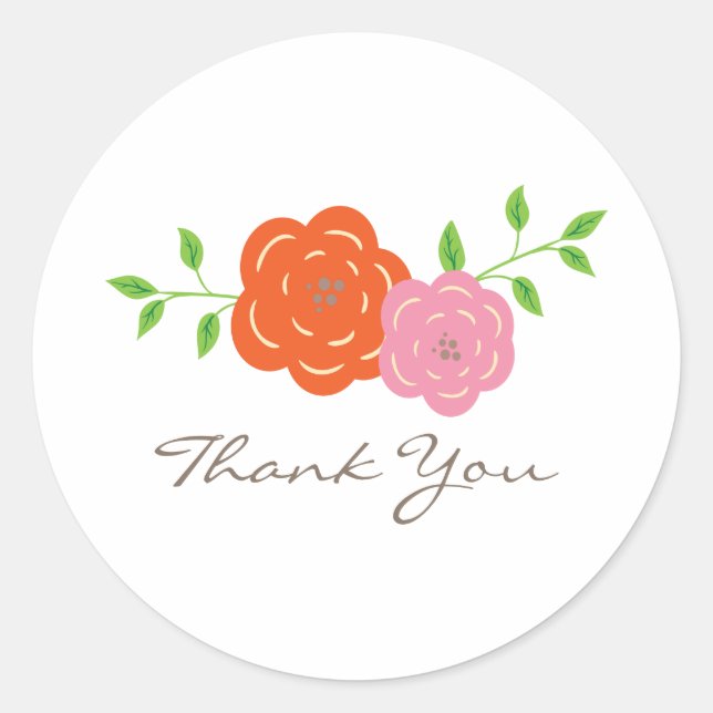 In Bloom Orange Pink Thank You Stickers (Front)