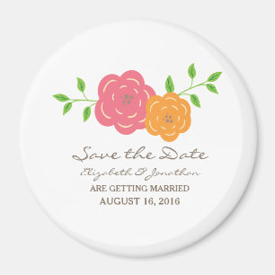 In Bloom Red Orange Floral Save the Date Magnet