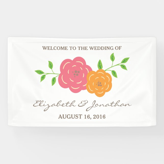 In Bloom Red Orange Floral Wedding Banner (Horizontal)