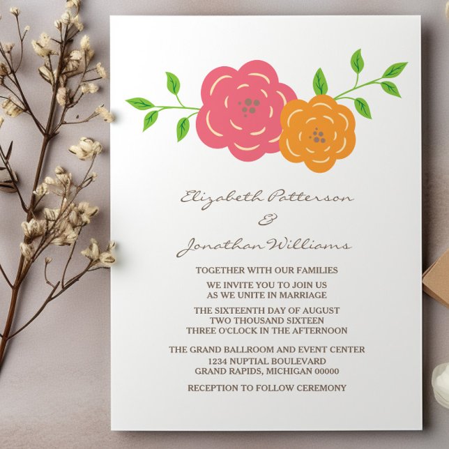 In Bloom Red Orange Floral Wedding Invite (In Bloom Red Orange Floral Wedding Invite)
