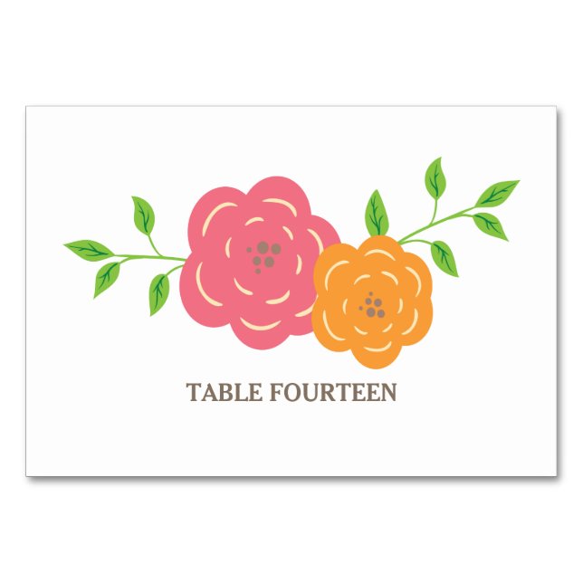 In Bloom Red Orange Floral Wedding Table Card (Front)