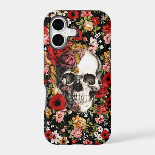 In bloom, retro floral pattern with skull