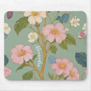 In Blossom: Pastel Branch with Pink Flowers Mouse Pad