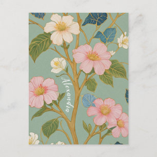 In Blossom: Pastel Branch with Pink Flowers Postcard