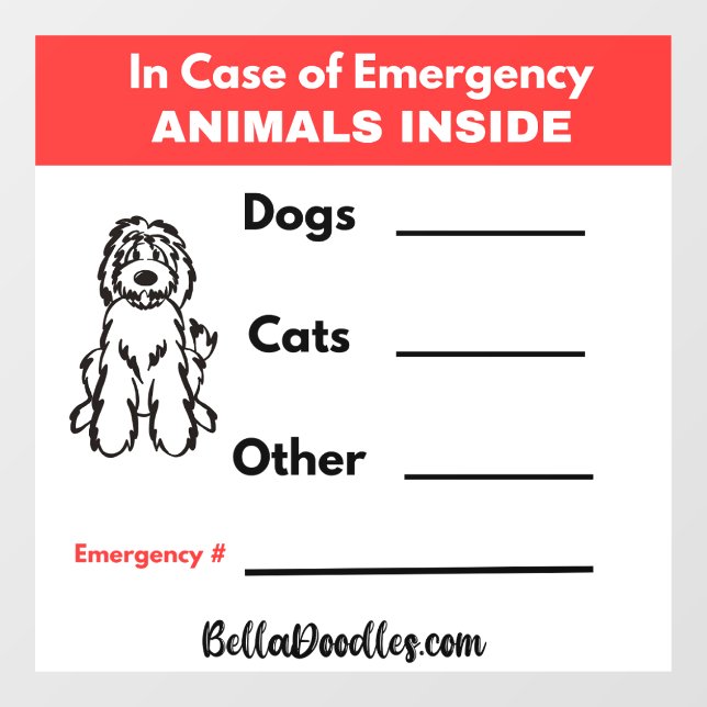 In Case of Emergency- Animals Inside Window Cling (Sheet)