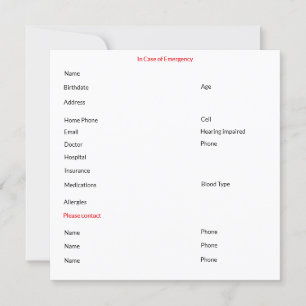In Case of Emergency Contact Card