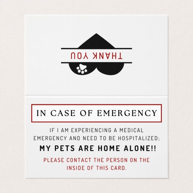 In Case of Emergency Pet Home Alone Wallet Insert (Outside Unfolded)