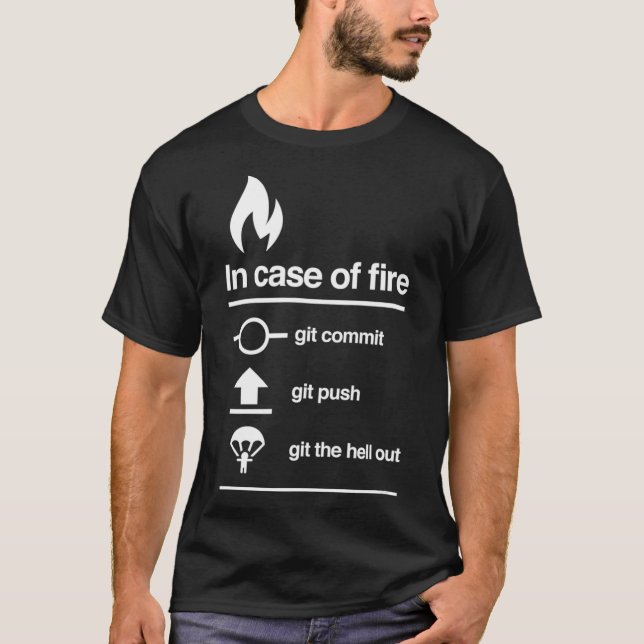 In Case of Fire  Git Commit Push  Funny Computer T-Shirt (Front)