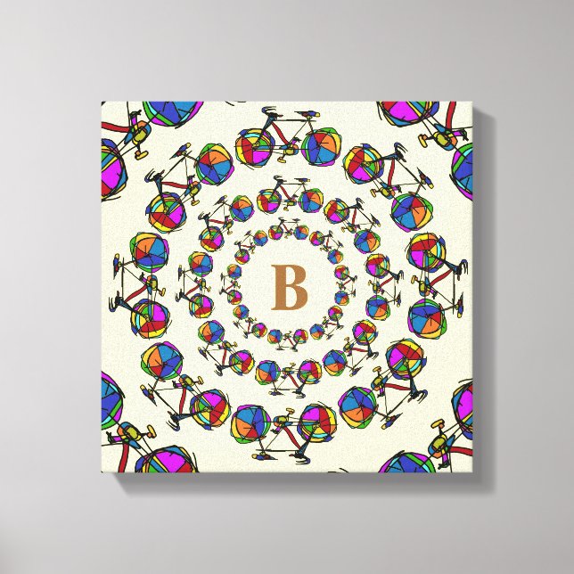 in circles colour bicycles mandala initial canvas print (Front)